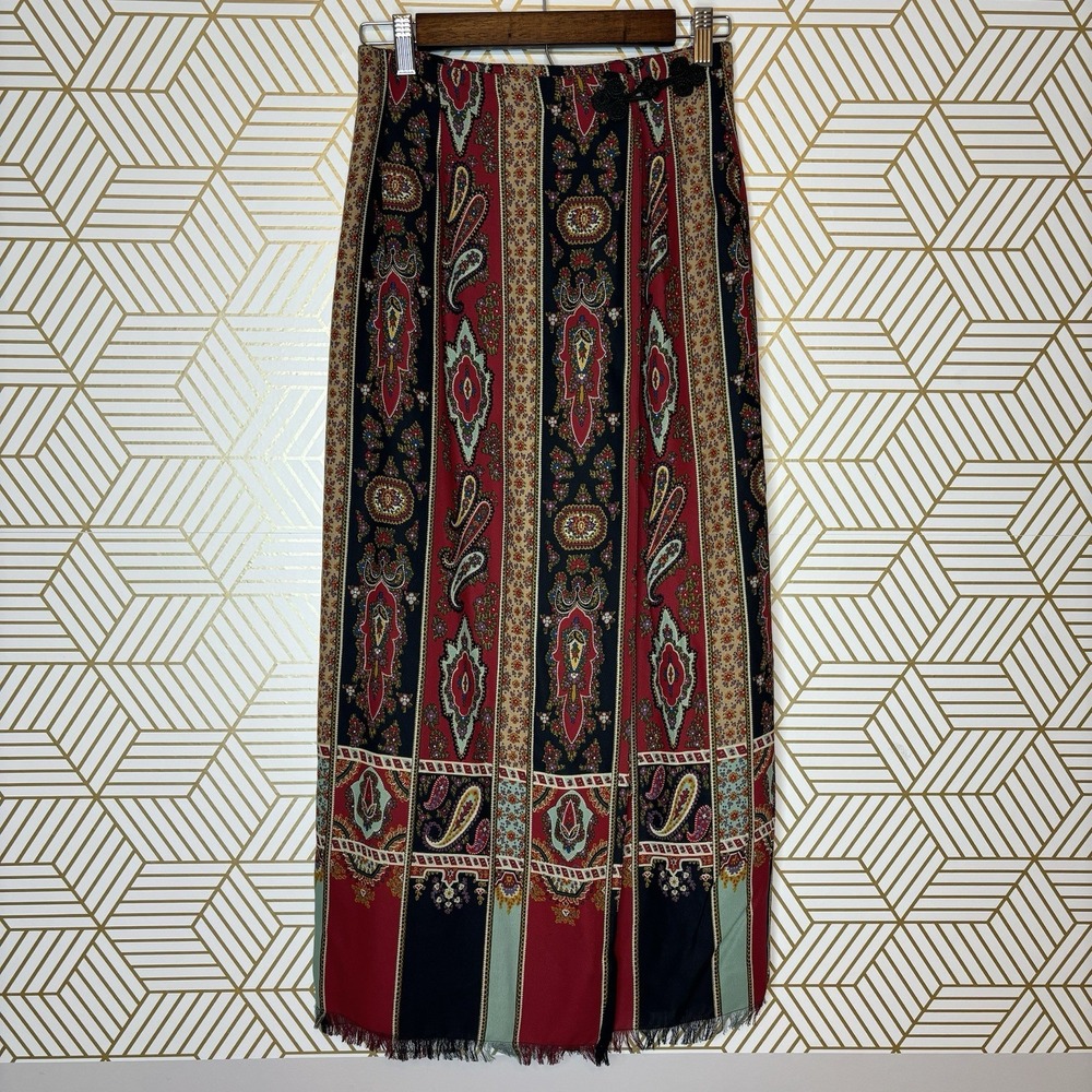 Vintage Susan Bristol 90s Paisley Maxi Skirt 4 Cottage Country Prairie Fringe